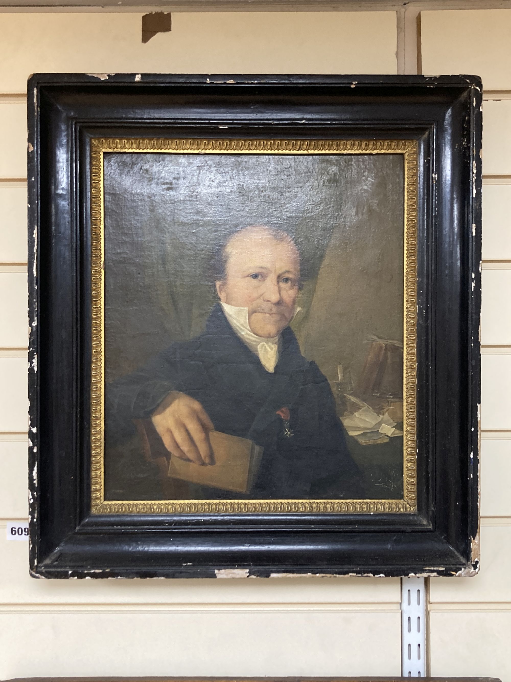 19th century French School, oil on canvas, Half length portrait of a seated gentleman wearing the Légion dHonneur, 39 x 34cm